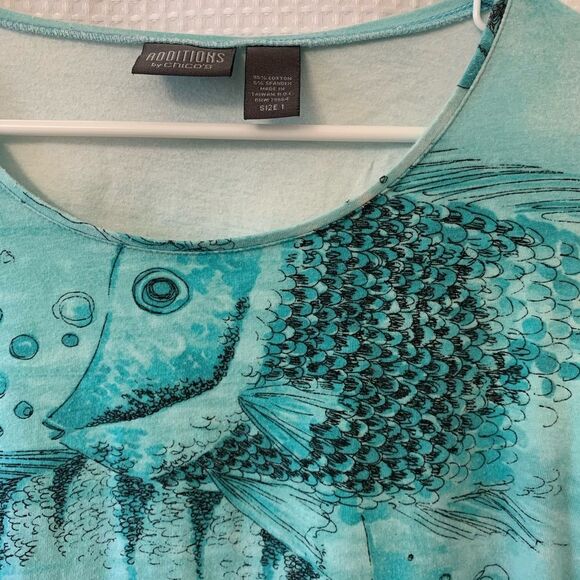 😊 3/$30 Chico’s Additions Sz 1 (Medium) women’s top 3/4th sleeves w/Caribbean - Picture 6 of 8